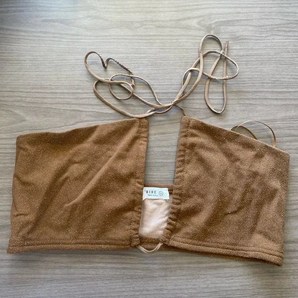 NWT 12th Tribe St. Barths Shimmer Gold Bandeau Top - Picture 2 of 6